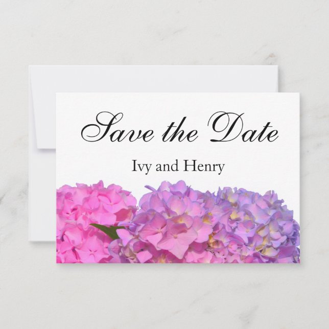 Pink Blue Hydrangeas elegant pink purple flowers Save The Date (Front)