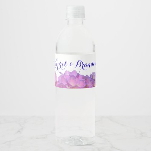 Pink Blue Hydrangeas elegant pink purple flowers Water Bottle Label