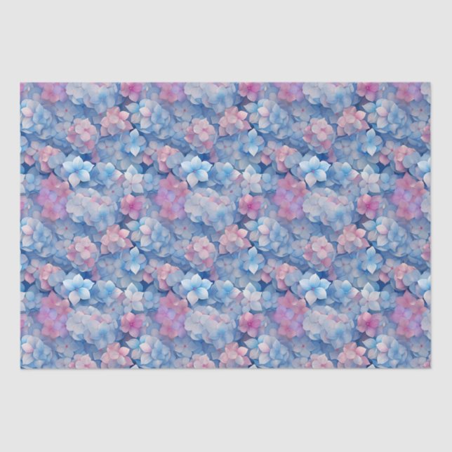 Pink Blue Hydrangeas Floral in Bloom  Tissue Paper (Front)
