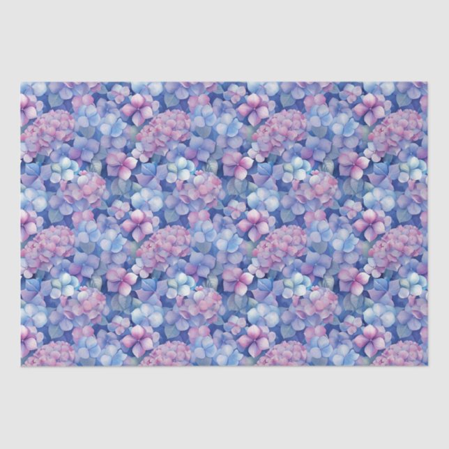 Pink Blue Hydrangeas Floral in Bloom  Tissue Paper (Front)