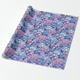 Pink Blue Hydrangeas Floral in Bloom  Wrapping Paper