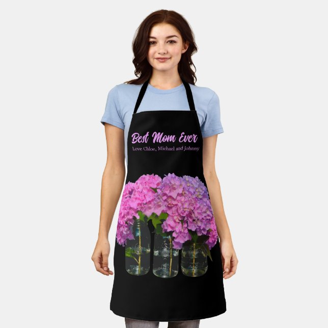 Pink Blue Hydrangeas pink mason jars,  best mom  Apron (Worn)