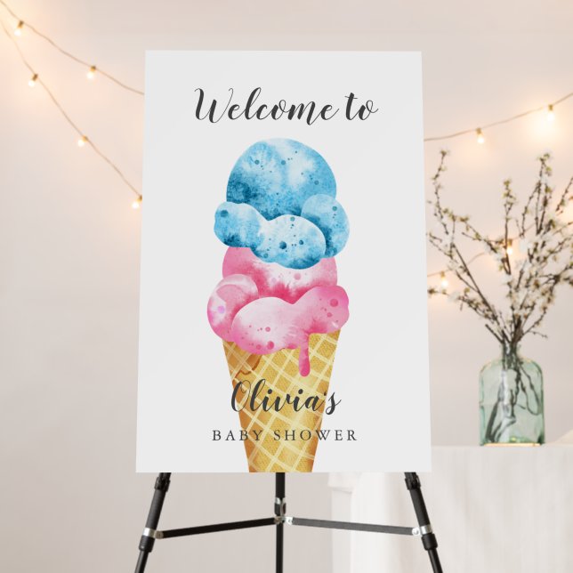 Pink & Blue Ice Cream Baby Shower Welcome Sign (In Situ (Stand))