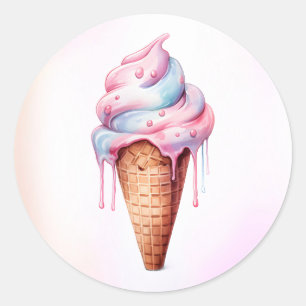 Pink Blue Ice Cream Cone Birthday Party Classic Round Sticker