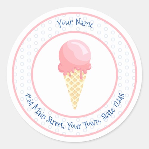 Pink blue ice cream cone business custom classic round sticker