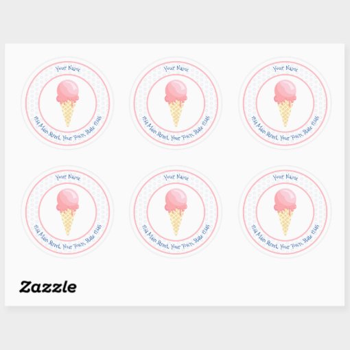 Pink blue ice cream cone business custom classic round sticker | Zazzle