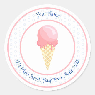 Pink blue ice cream cone business custom classic round sticker