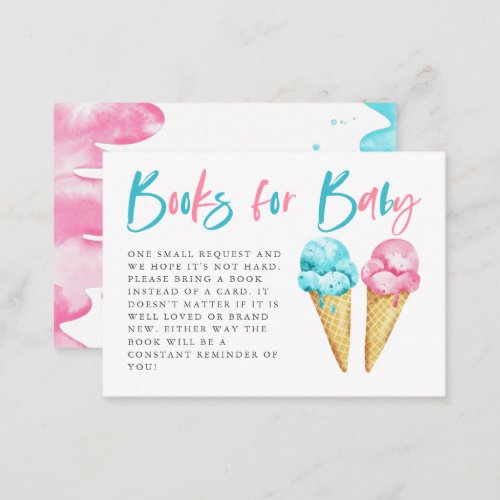 Pink Blue Ice Cream Gender Reveal Book Request Enclosure Card