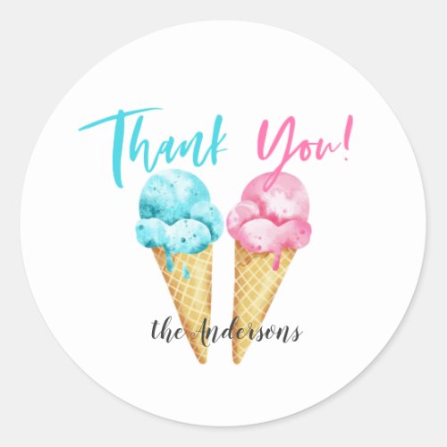 Pink Blue Ice Cream Gender Reveal Party Classic Round Sticker