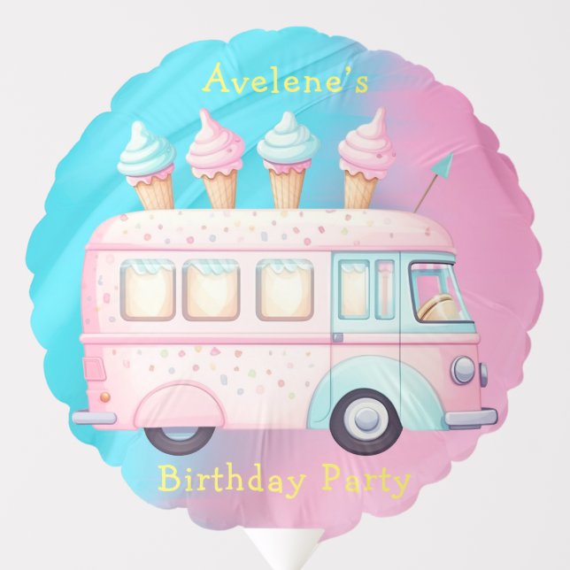Pink Blue Ice Cream Truck Birthday Party Balloon (Front)