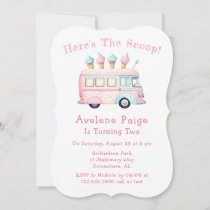 Pink Blue Ice Cream Truck Girl Birthday Party Invitation