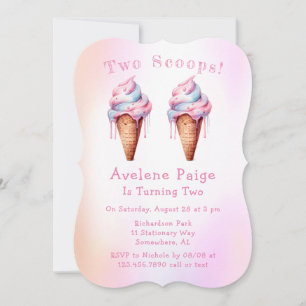 Pink Blue Ice Cream Two Scoops Birthday Party Invitation
