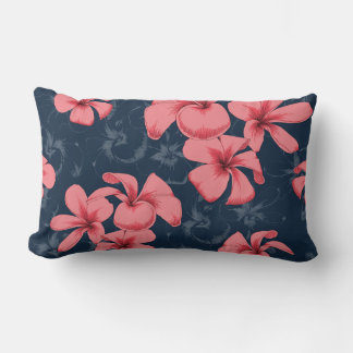Pink Blue illustrated Pillow with Flowers