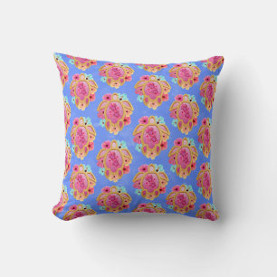 Pink Blue Island Tropical Sea Turtles Floral Throw Pillow
