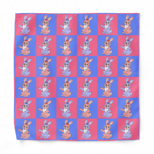 Pink Blue Kawaii Cute Checkered Bunny Rabbit Bandana