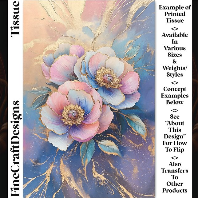 Pink Blue Lavender & Gold Peonies CT4 Decoupage Tissue Paper (Creator Uploaded)