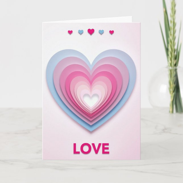 Pink Blue Layered Heart Love Card (Front)