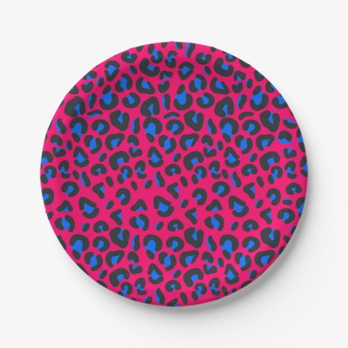 Pink Blue Leopard Animal Print Paper Plates