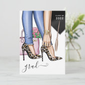 Pink & Blue Leopard Fashion Girl Graduation Party  Invitation (Standing Front)