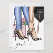 Pink & Blue Leopard Fashion Girl Graduation Party  Invitation (Front)