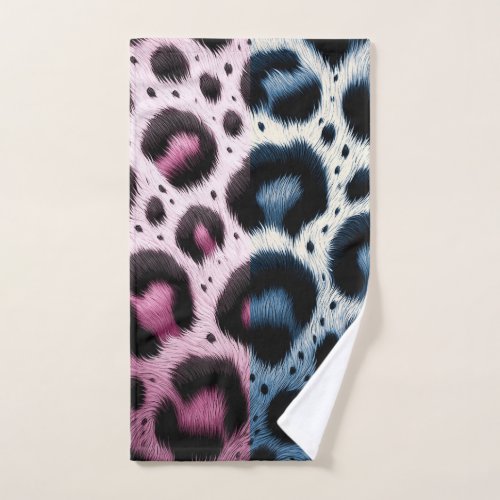 Pink  Blue Leopard Fur Animal Print Spots  Bath Towel Set