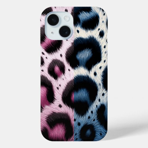 Pink  Blue Leopard Fur Animal Print Spots  iPhone 15 Case