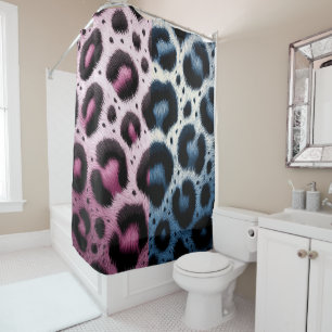 Pink & Blue Leopard Fur Animal Print Spots Shower Curtain