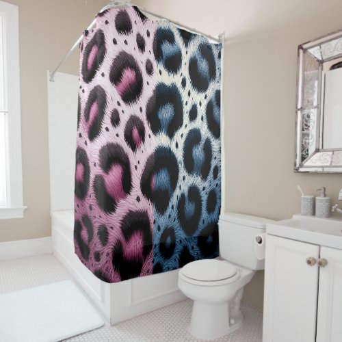 Pink  Blue Leopard Fur Animal Print Spots  Shower Curtain
