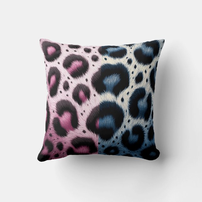 Pink & Blue Leopard Fur Animal Print Spots  Throw Pillow (Back)