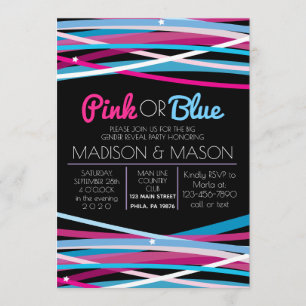 PINK & BLUE LINES Gender Reveal Invite Invitation