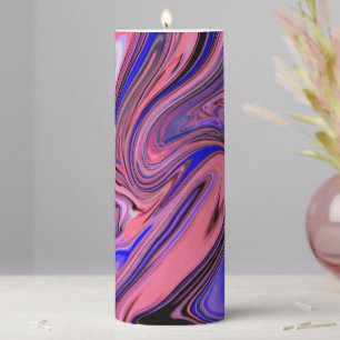 Pink & Blue Liquid Swirl – Abstract Fluid Design Pillar Candle