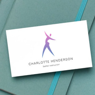 Pink Blue Logo Silhouette Dance School Academy Business Card