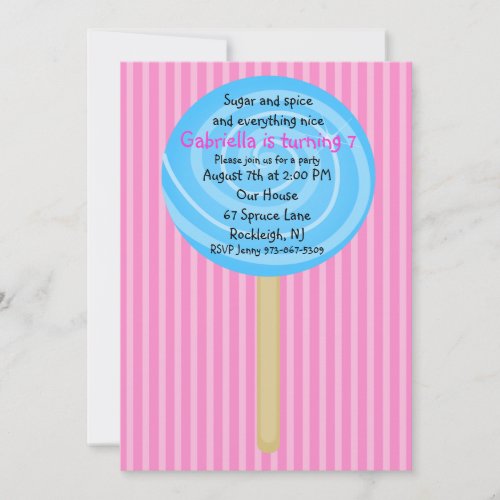 Pink &amp; Blue Lollipop Girls Birthday Invitation