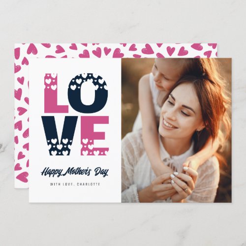 Pink Blue Love Hearts Photo Mothers Day Card