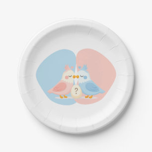 Pink & Blue Lovebirds Gender Reveal Party Paper Plates