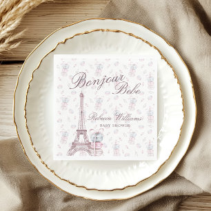 Pink Blue Macaron Bonjour Bebe Paris Baby shower Napkins
