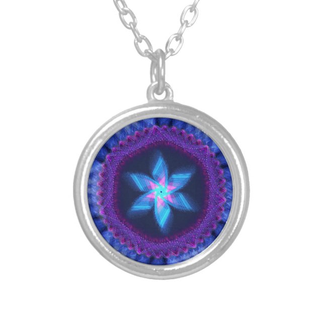 Pink-Blue Magen Silver Plated Necklace (Front)