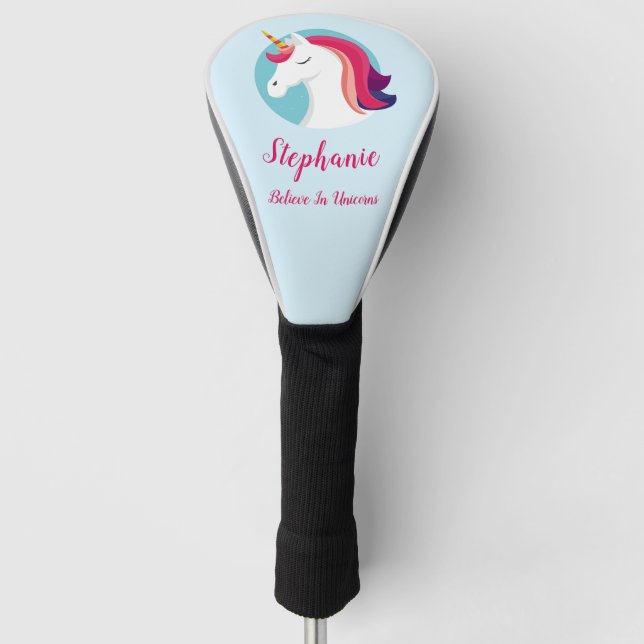 Pink & Blue Magical Unicorn – Personalized Golf Head Cover (Front)