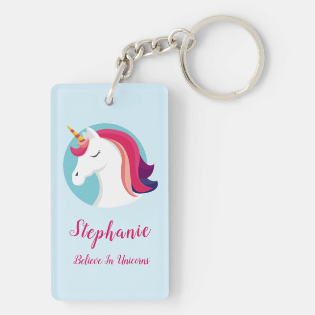Pink & Blue Magical Unicorn – Personalized Keychain (Back)