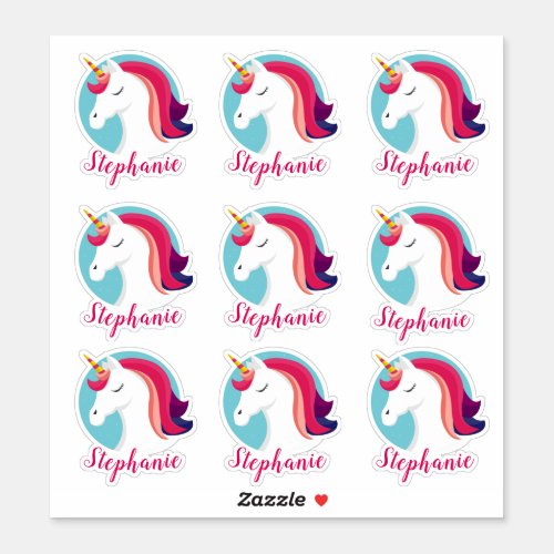 Pink  Blue Magical Unicorn  Personalized Sticker