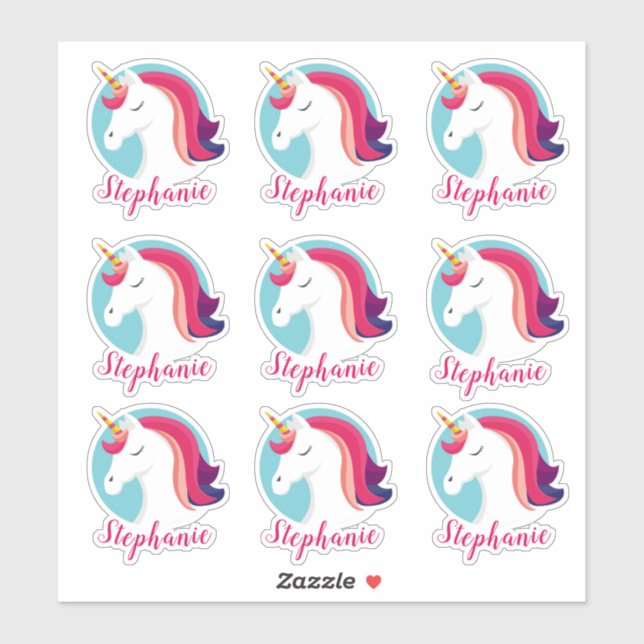Pink & Blue Magical Unicorn – Personalized Sticker (Sheet)