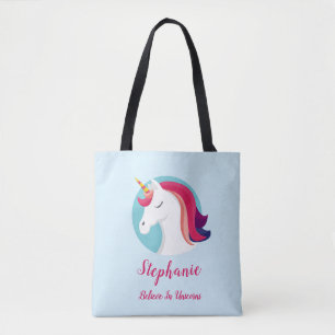 Pink & Blue Magical Unicorn – Personalized Tote Bag