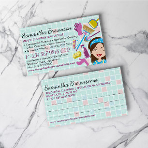 Pink Blue Maid House Cleaning Service Business Card