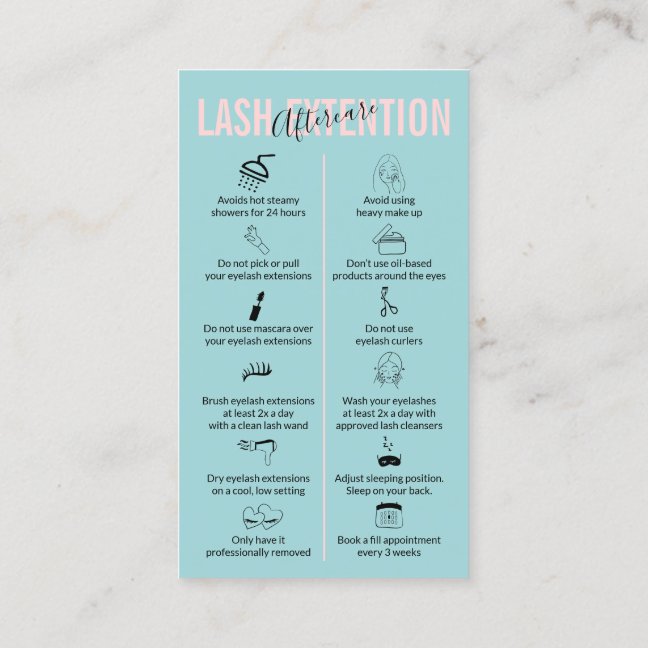 Pink Blue Makeup Lash Extension Aftercare Business Card