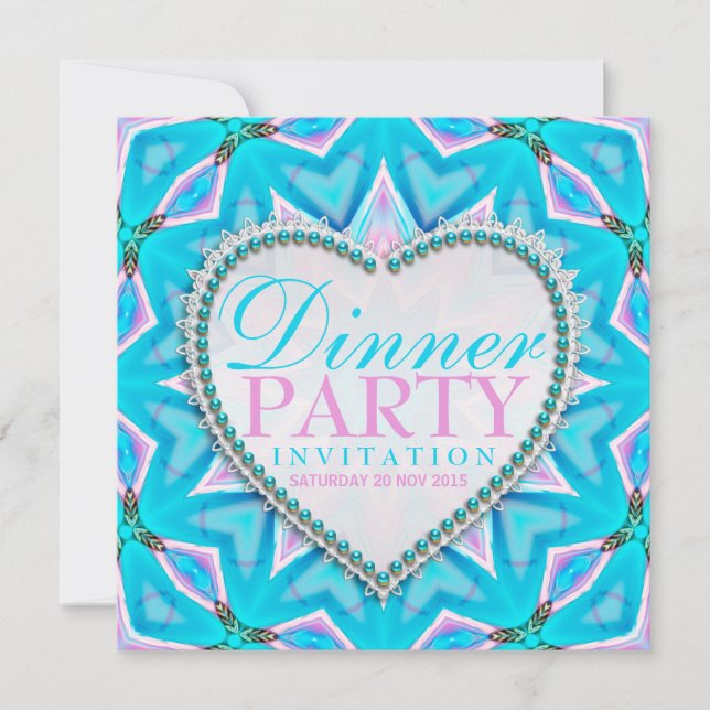 Pink Blue Mandala Bohemian Dinner Party Invitation (Front)