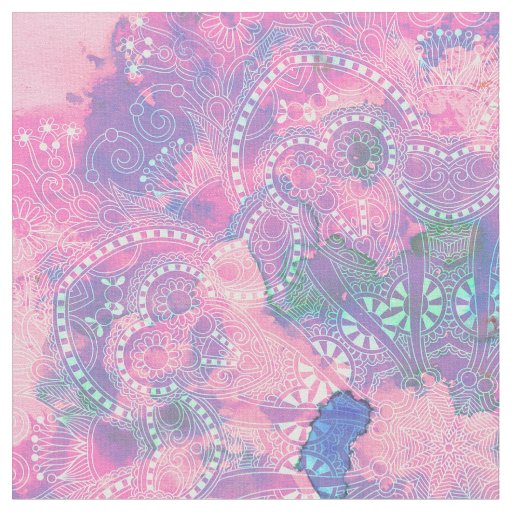 Pink Blue Mandala Watercolor floral Pattern Fabric