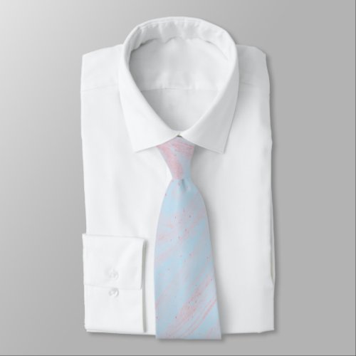 Pink blue  marble abstract cotton candy   neck tie