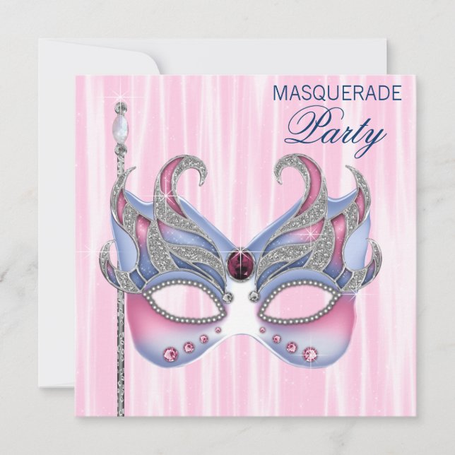 Pink Blue Masquerade Party Invitation (Front)