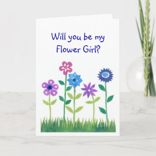 Pink, Blue, Mauve Flowers Flower Girl Request Invitation