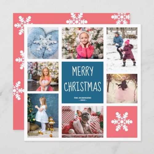 Pink  Blue Merry Christmas Photo Collage  Holiday